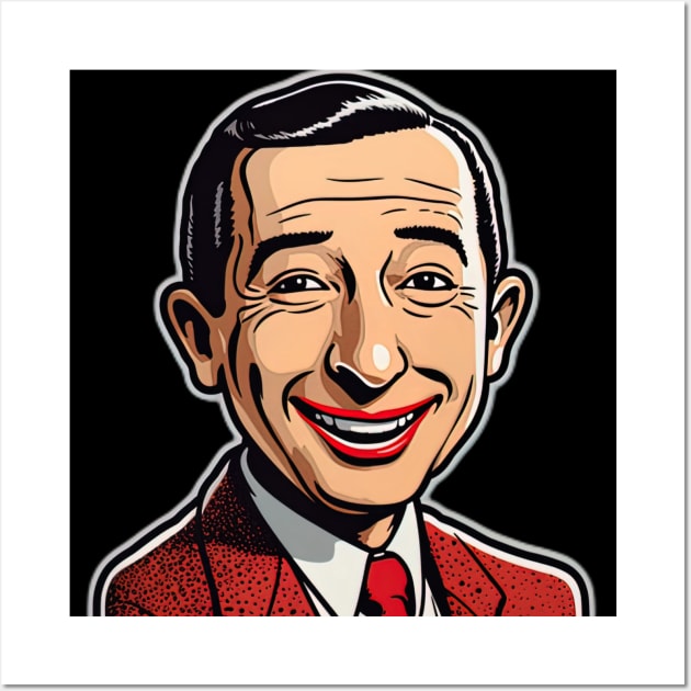 pee wee herman smiling with red suit and red tie Wall Art by Maverick Media